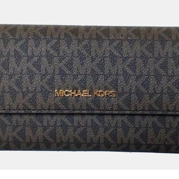 New Michael Kors Jet Set Travel Large Trifold Wallet Signature Brown / Gift Box - Picture 2 of 6